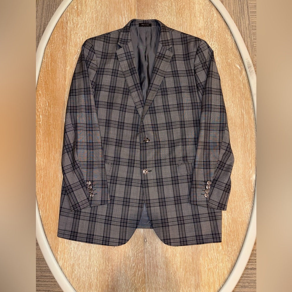 Italian Gray Windowpane-Plaid Men's Blazer